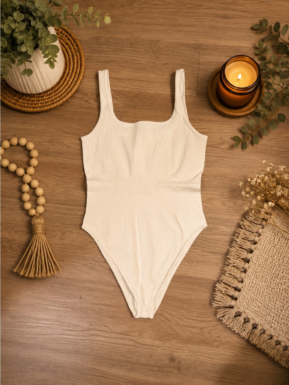 OQQ white Ribbed bodysuit - Women